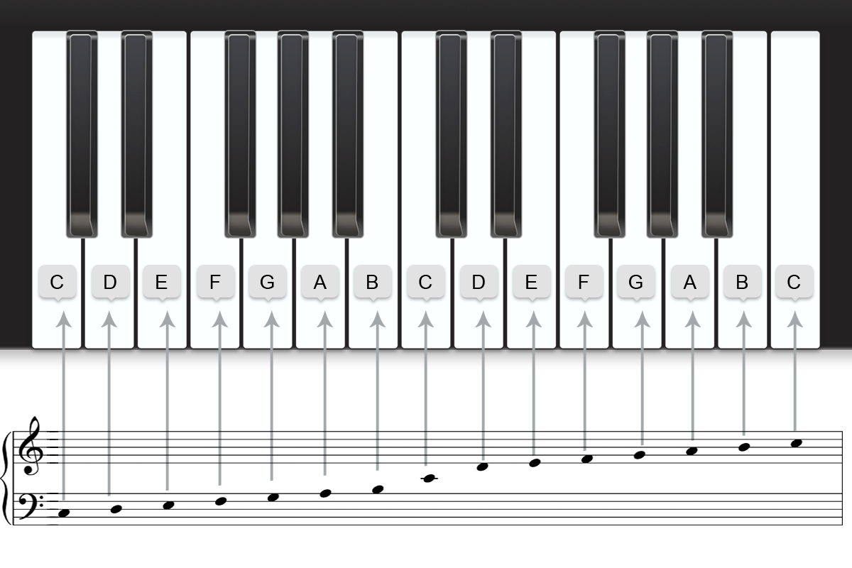 How staff, notes and piano keyboard are related