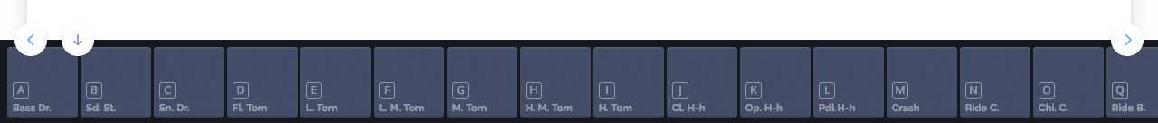 Keyboard shortcuts displayed on the visual drum pads