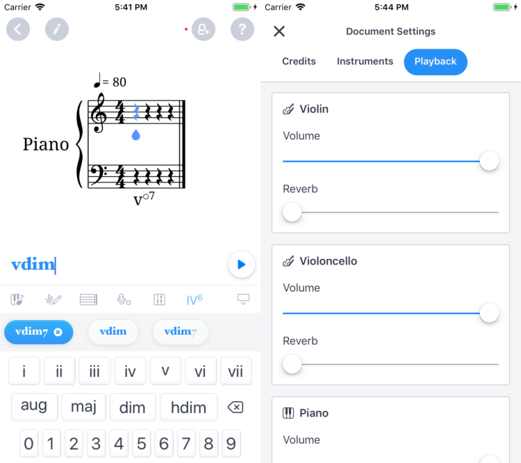 iOS app: Roman chords support and document settings