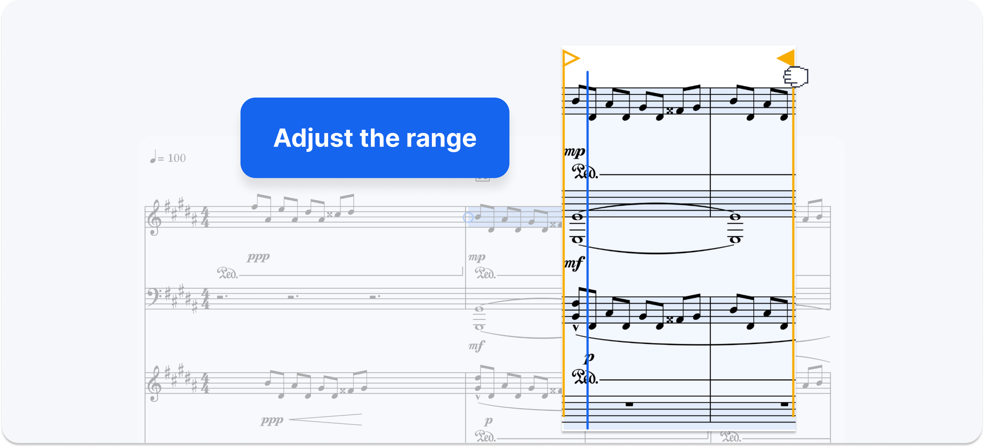 Looped range highlighted on the score