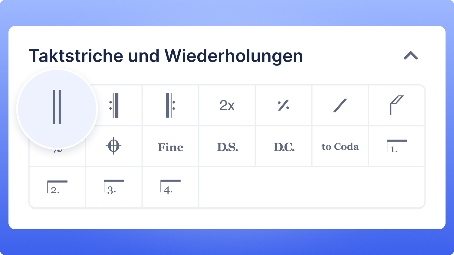 Der Schlussstrich in der Werkzeugleiste Taktstriche und Wiederholungen