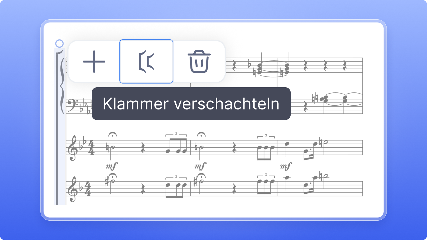 Die Schaltfläche zum Verschachteln im Klammermenü einer Partitur