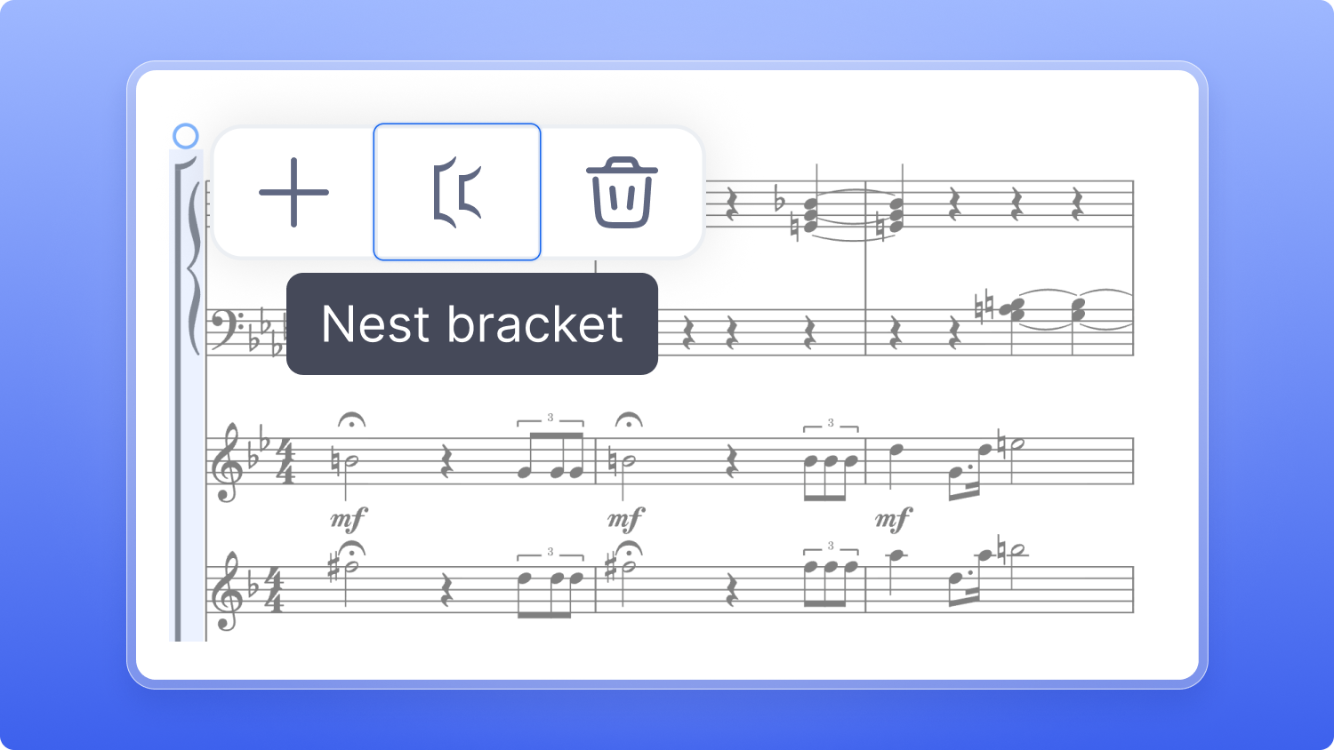 The Nest bracket button in the bracket menu of a score