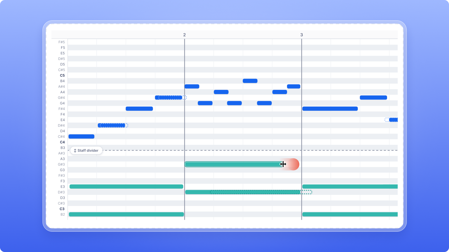 Dragging the edge of a note to change its length