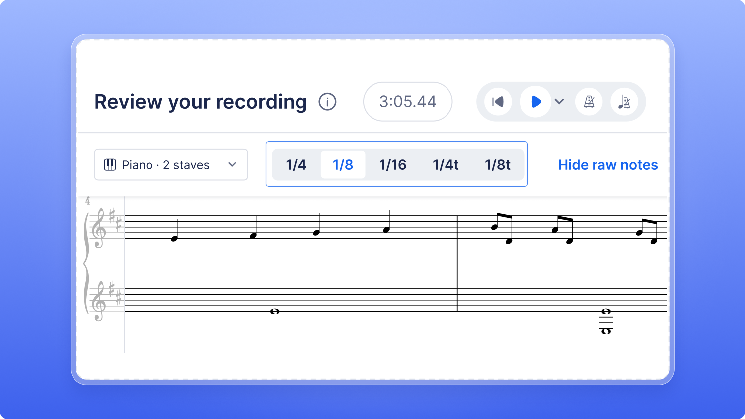 Grid options for a MIDI recording