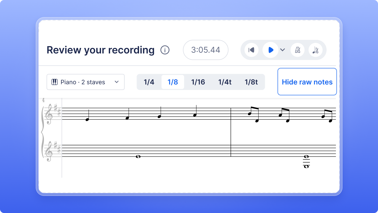 Hide raw notes and Show raw notes toggle