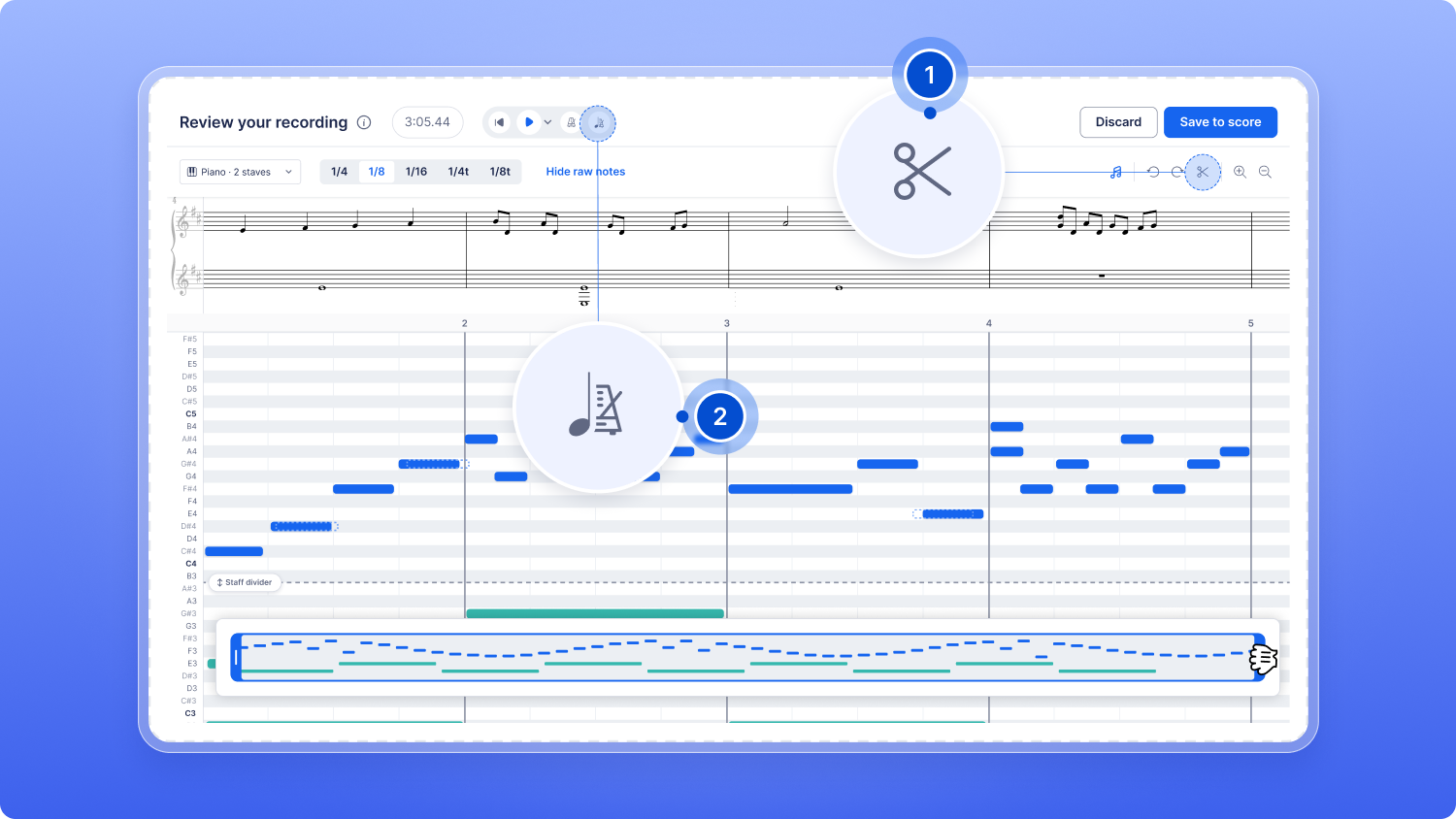 Trim the recording and tempo controls
