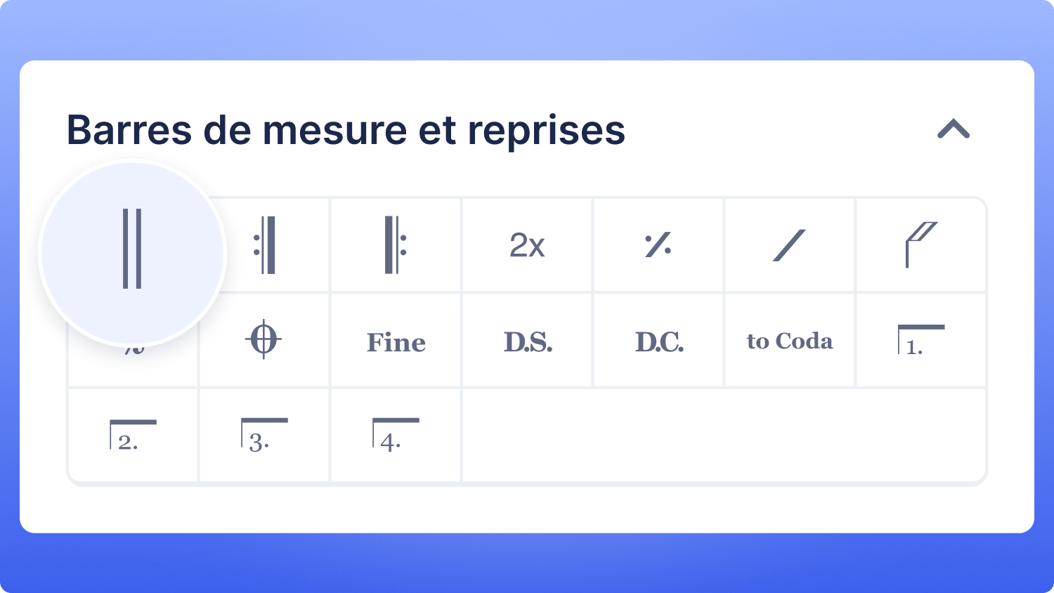 La double barre finale dans la barre d'outils Barres de mesure et reprises