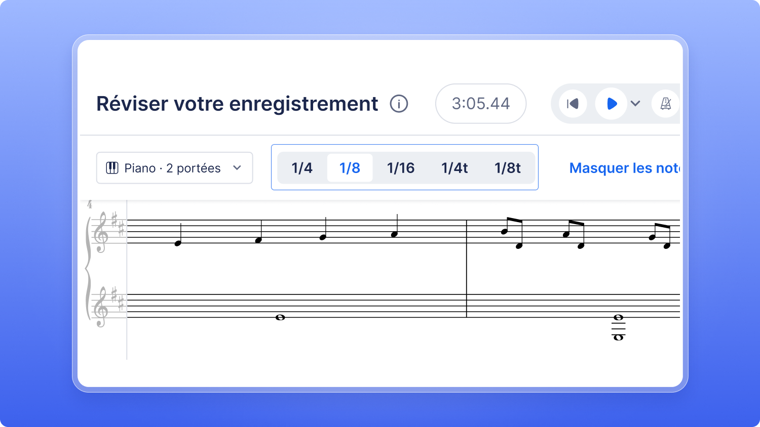 Options de grille pour un enregistrement MIDI