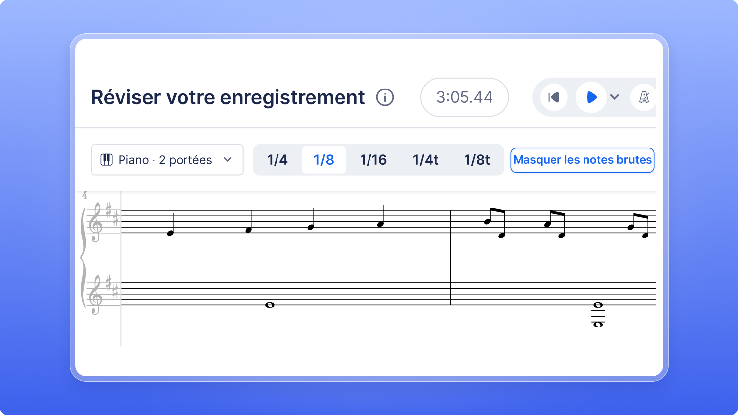 Bouton pour masquer ou afficher les notes brutes