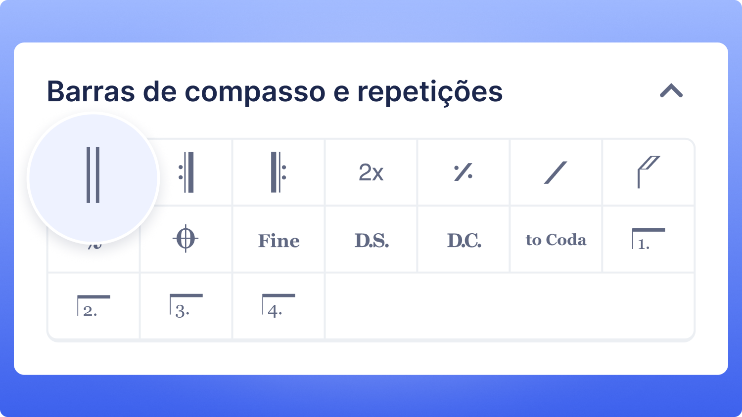 A barra final na barra de ferramentas Barras de compasso e repetições