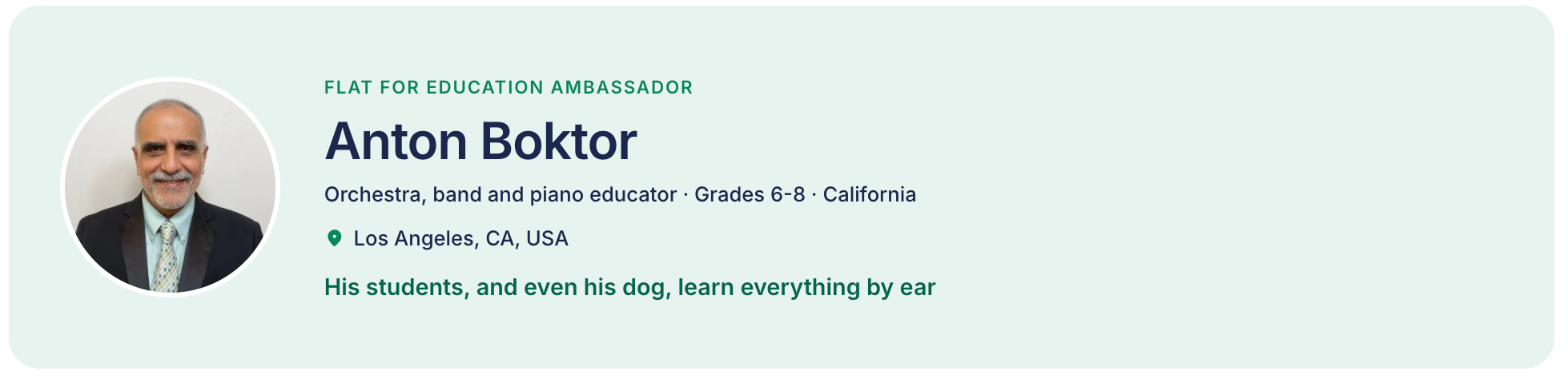 Anton Boktor ambassador profile on Flat for Education