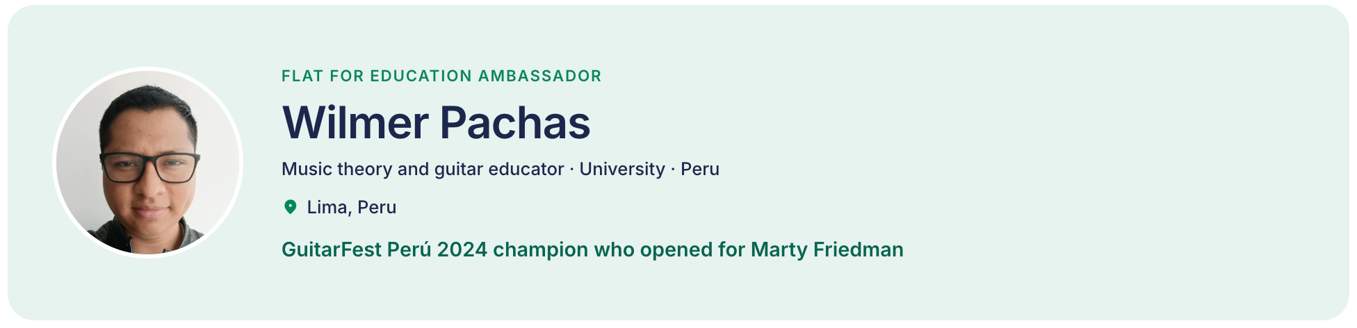 Wilmer Pachas ambassador profile on Flat for Education