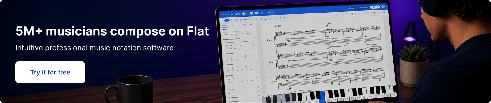 Flute sheet music maker: write notation online free | Flat