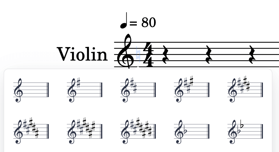 Clickable Key Signature at the beginning of the score