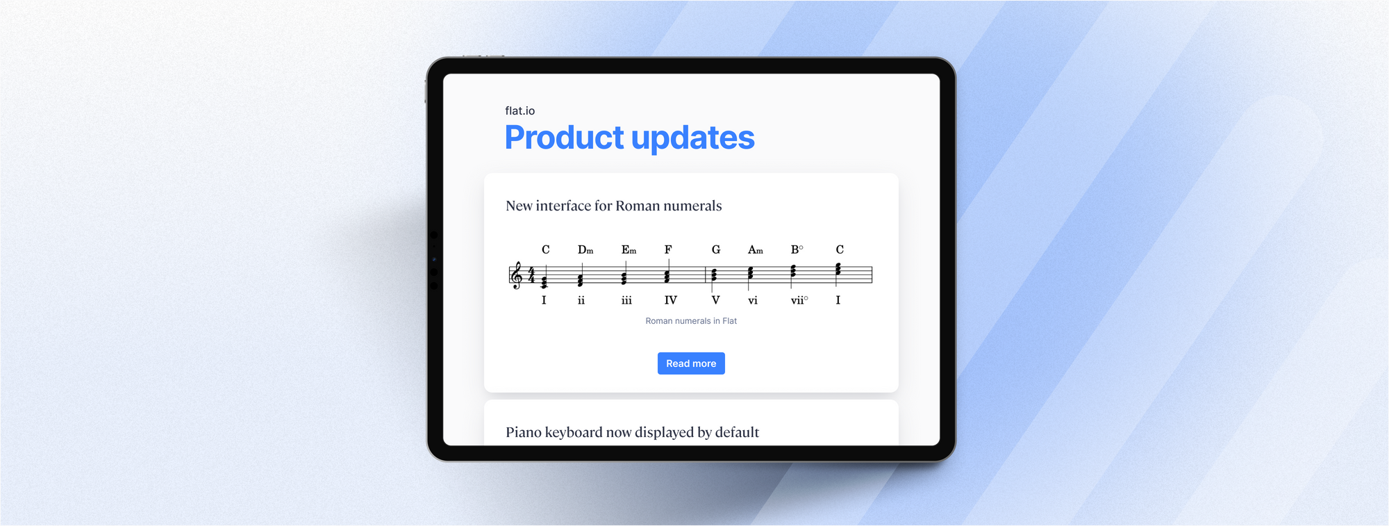 Flat updates, May 2023: New interface for Roman numerals, piano keyboard displayed by default, and easy access to the instrument settings and accidental buttons