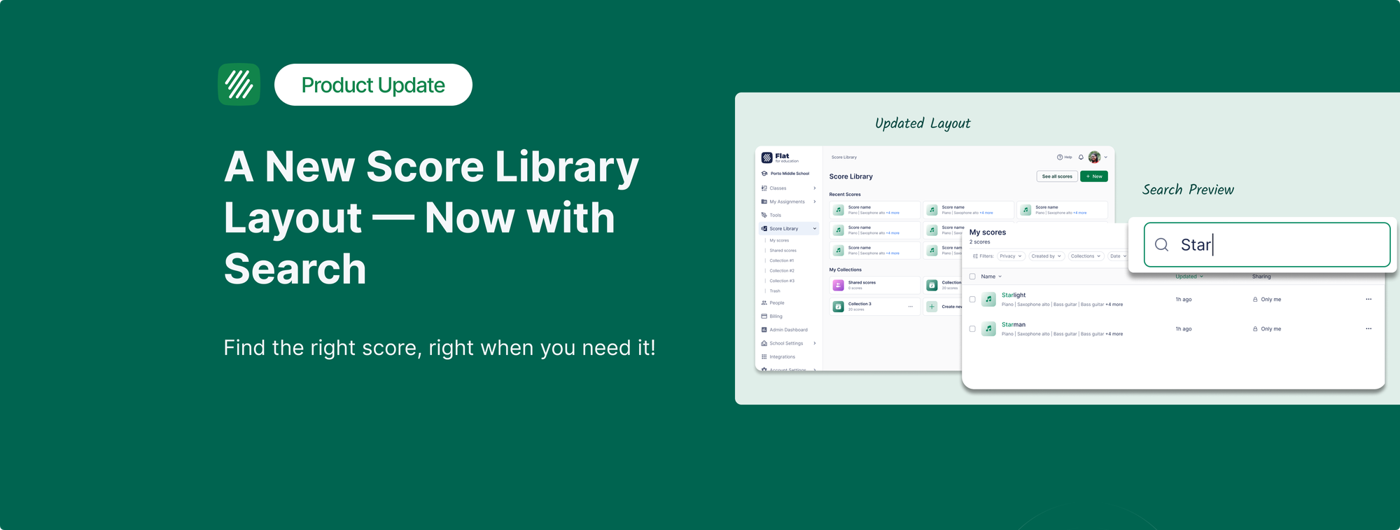 A More Organized Score Library in Flat for Education, Now with Search