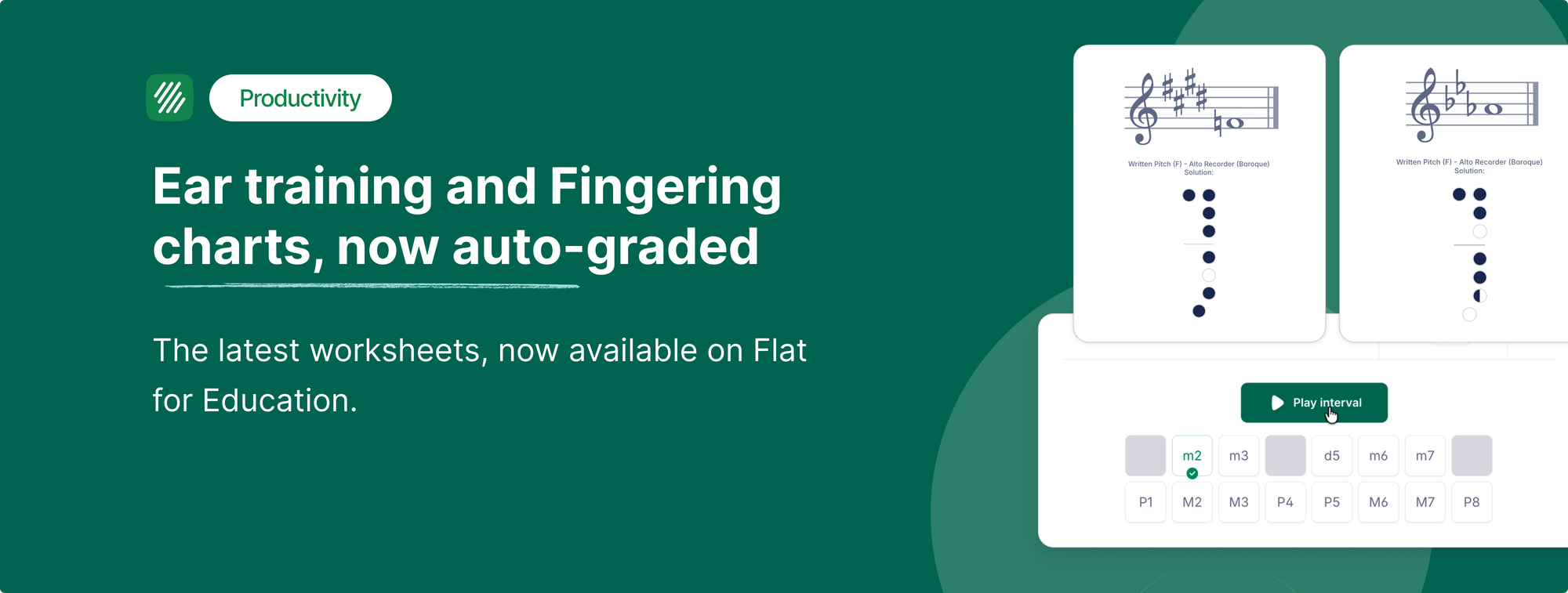New Worksheets in Flat for Education: Interval Ear Training and Fingering, Now Auto-Graded