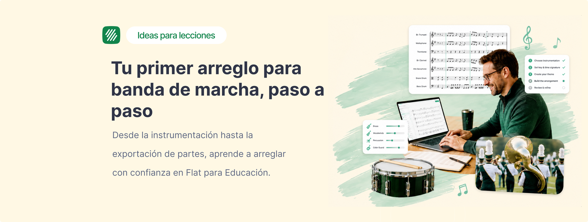 Cómo Escribir tu Primer Arreglo para Banda de Marcha en Flat for Education (Paso a Paso)