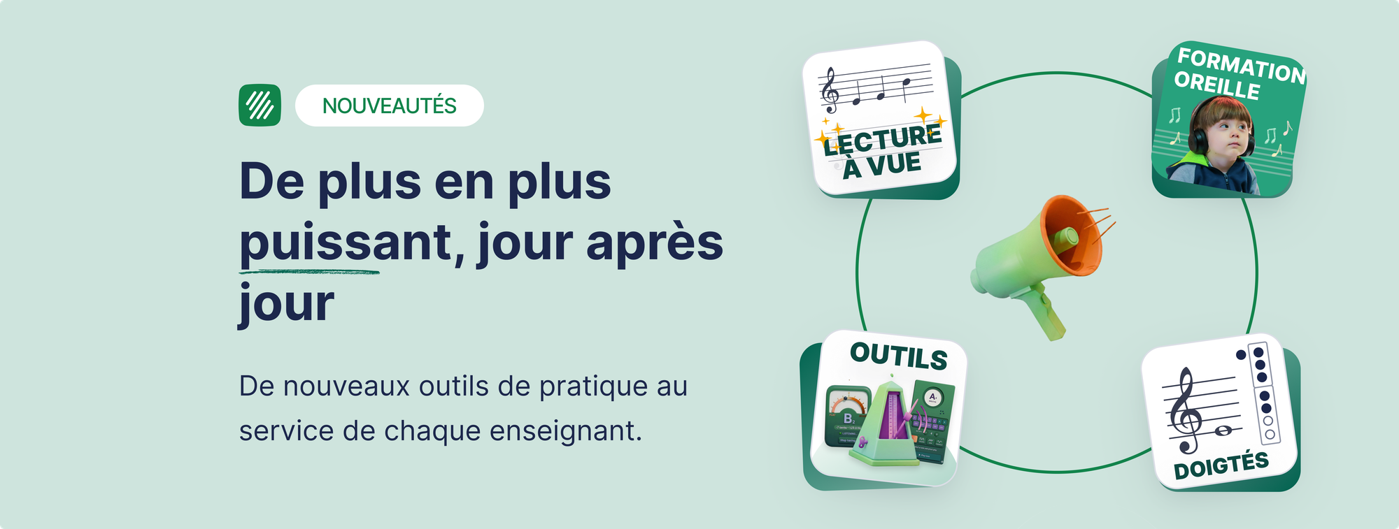 Les outils que les professeurs de musique gardent ouverts dans d'autres onglets sont désormais intégrés à Flat for Education